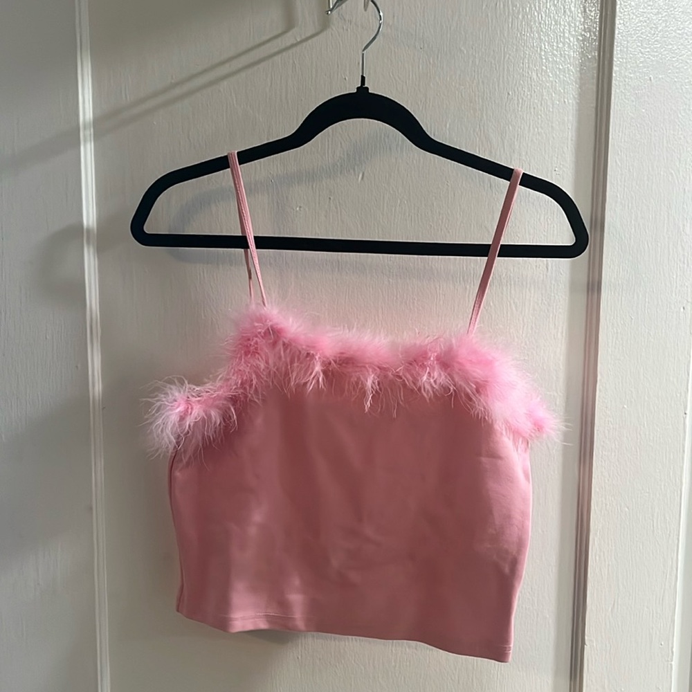 Pink fuzzy crop top